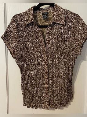 Vintage East 5th Y2K Brown Floral Button-Front Blouse